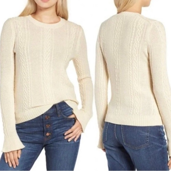 J. CREW Wool Bell Sleeve Cable Knit Sweater - Picture 1 of 10